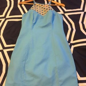 Lilly Pulitzer blue shift dress with gold detail